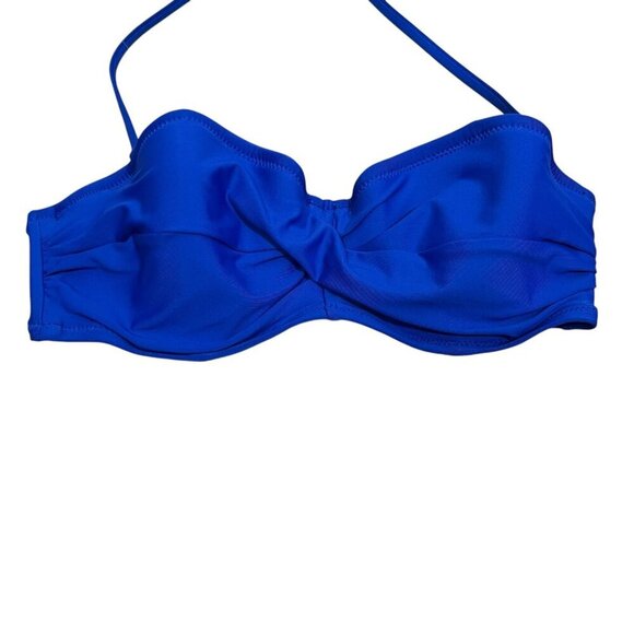 J. Crew Bandeau 2 Piece Bikini Swimsuit Size Small 32 B High Waist Ruched Blue - Picture 3 of 16